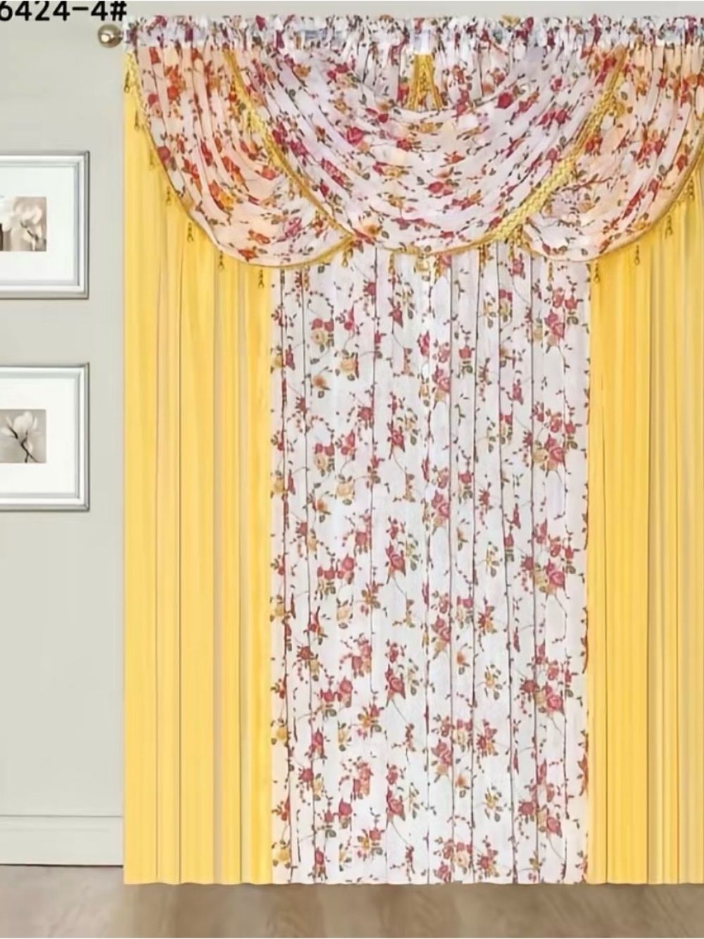 Title:
3-Piece Floral Sheer Curtain Set Gray White Elegant Window Curtains